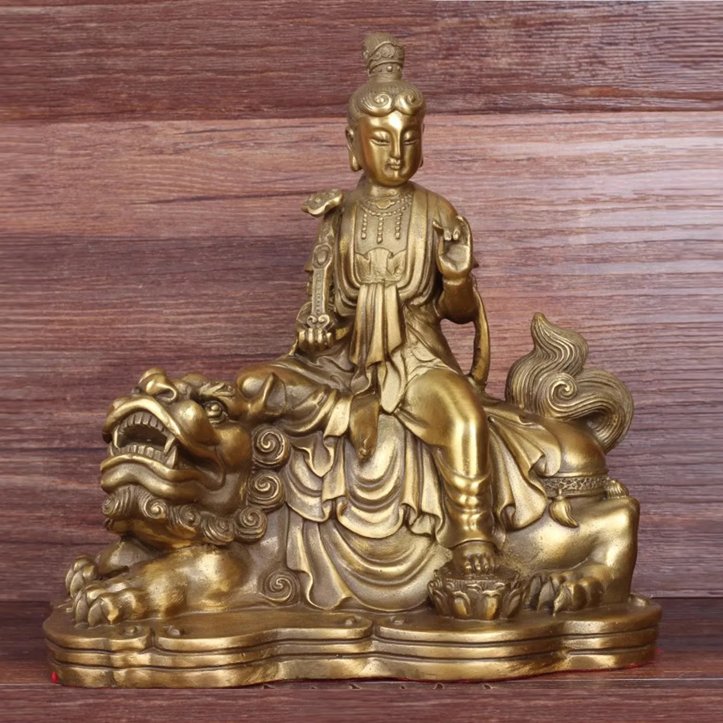 Tượng Văn Thù Bồ Tát Bằng Đồng, Để Xe Hơi, Để Bàn Làm Việc, Cao 17cm, tượng đồng phong thủy