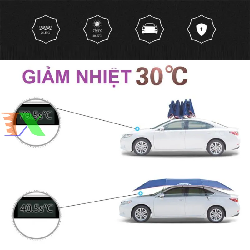 Hình ảnh dù che nắng ô tô Dingku đã được căng ra phủ kín nóc xe