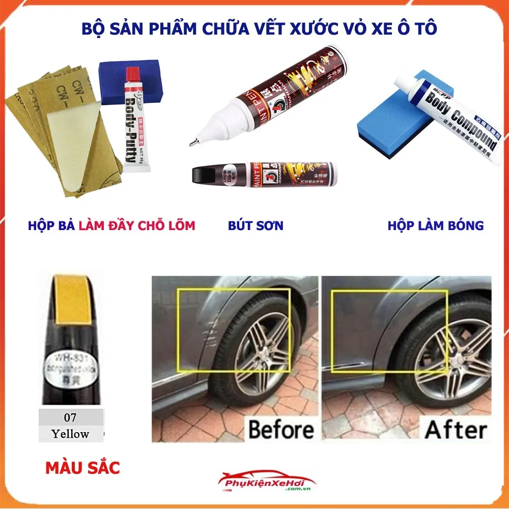 Bộ sản phẩm hoàn chỉnh để xử lý và phục hồi các vết xước sơn xe ô tô tại nhà.