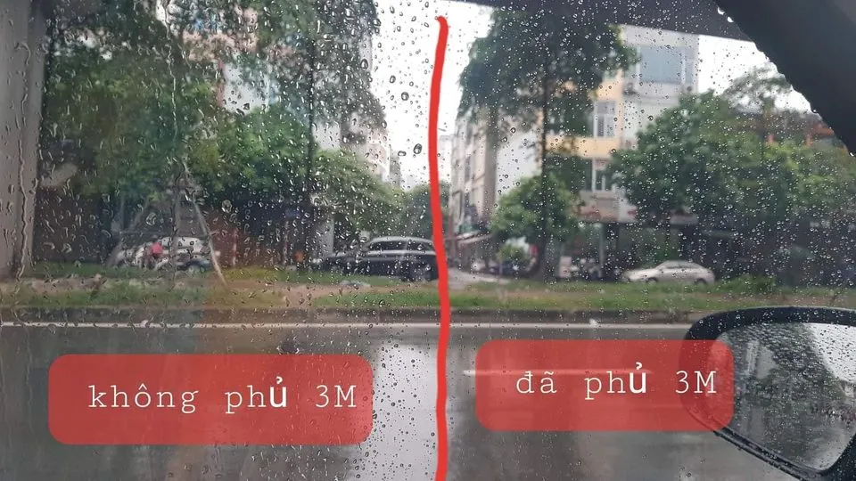 Hình ảnh so sánh hiệu quả của cách chống bám nước kính ô tô trước và sau khi phủ nano