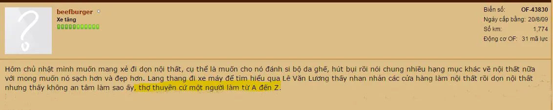 Nhận xét về dịch vụ dọn nội thất ô tô