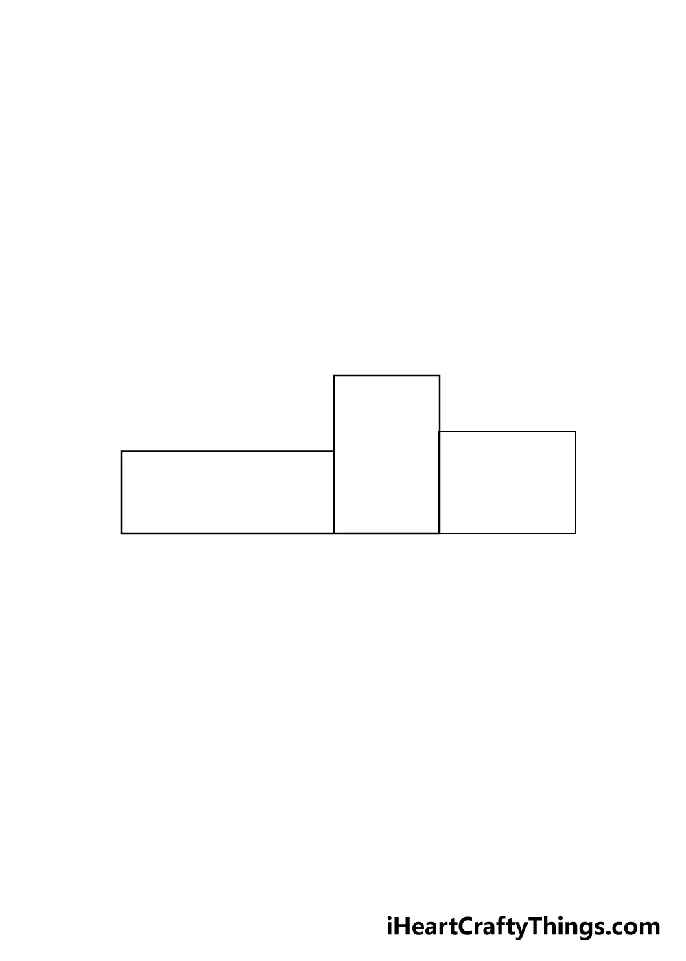 Bước 1 trong cách vẽ xe tải: Thiết lập ba hình chữ nhật cơ bản để định hình thân xe và cabin