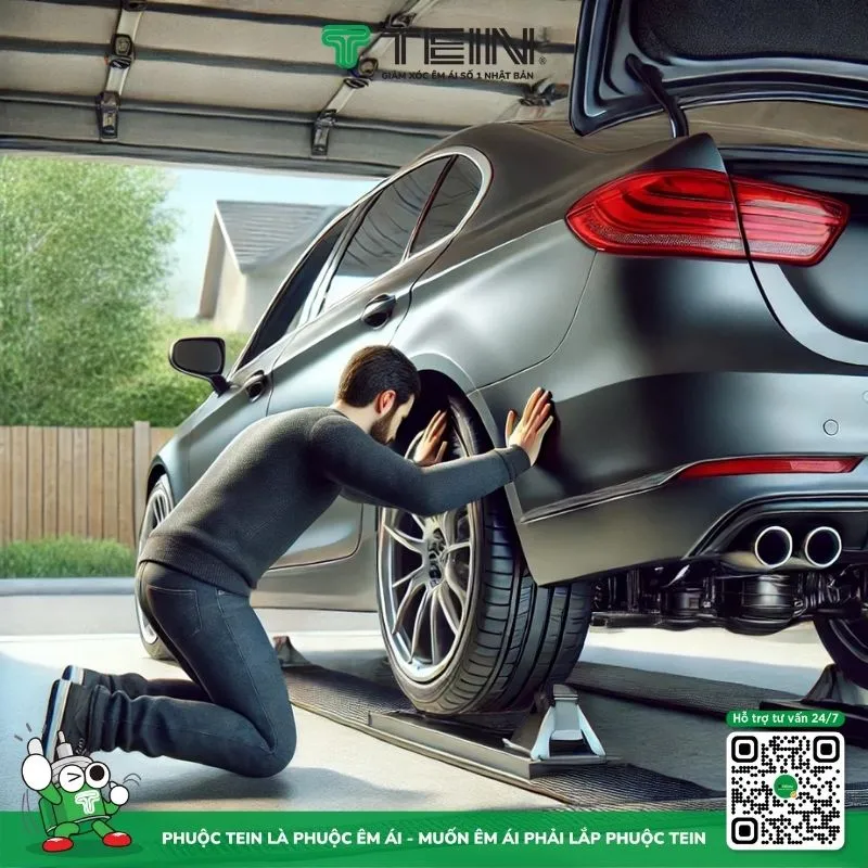 Kiểm tra độ nhún của giảm xóc ô tô bằng cách ấn mạnh xuống capo xe