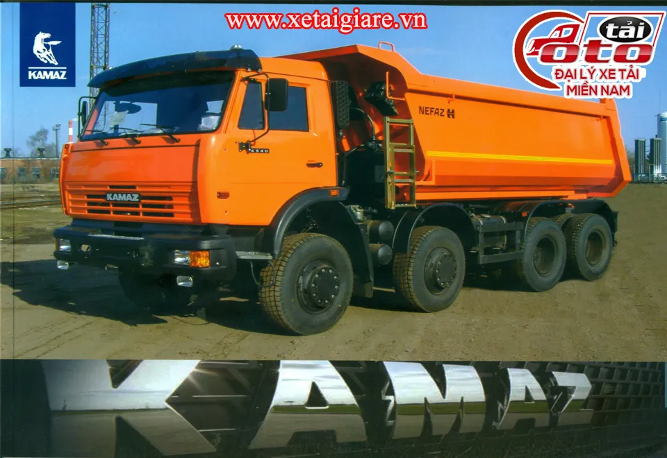 Tổng thể xe ben Kamaz 4 chân 6540 và thùng ben 16 khối