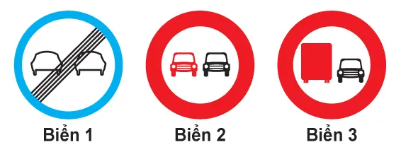 Hình ảnh 3 biển báo giao thông liên quan đến hành vi vượt xe: DP.133, P.125, P.126