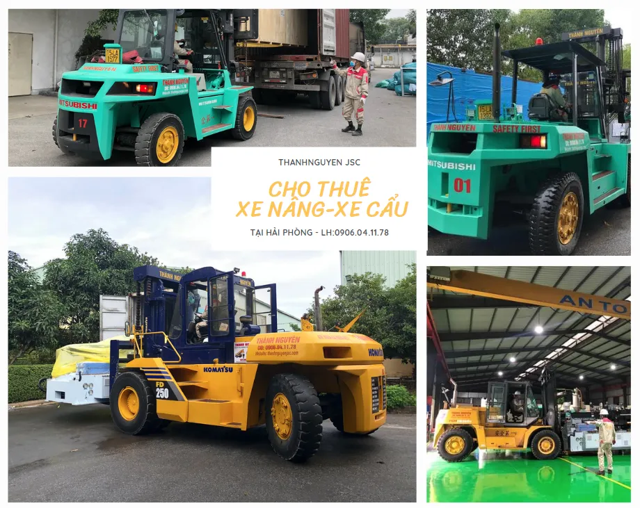 Xe nâng hàng đang vận hành tại kho bãi Hải Phòng