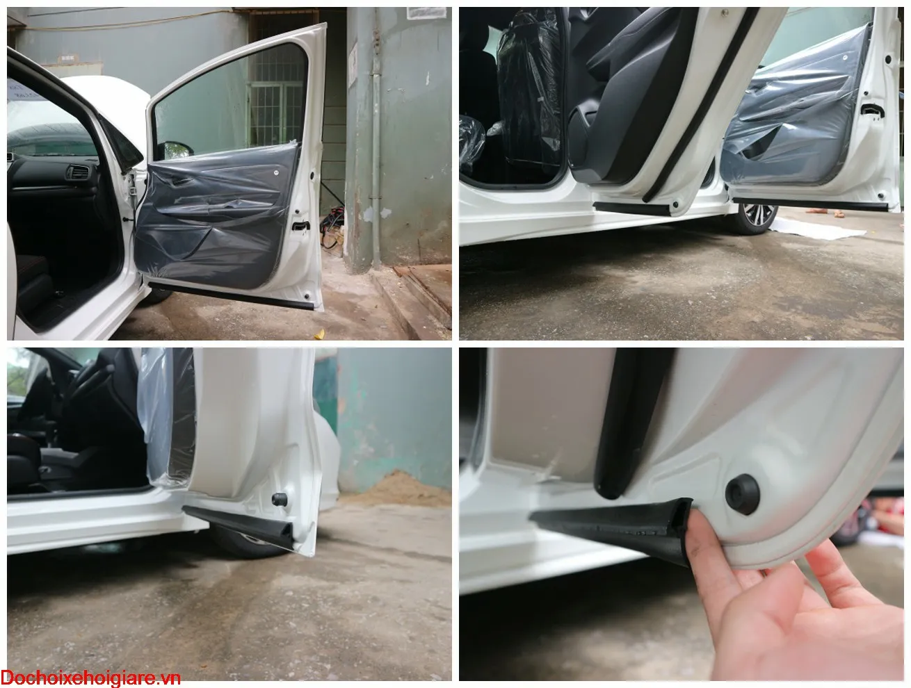 Lắp đặt gioăng cao su cách âm ô tô chữ P tại mép chân cửa bốn cánh