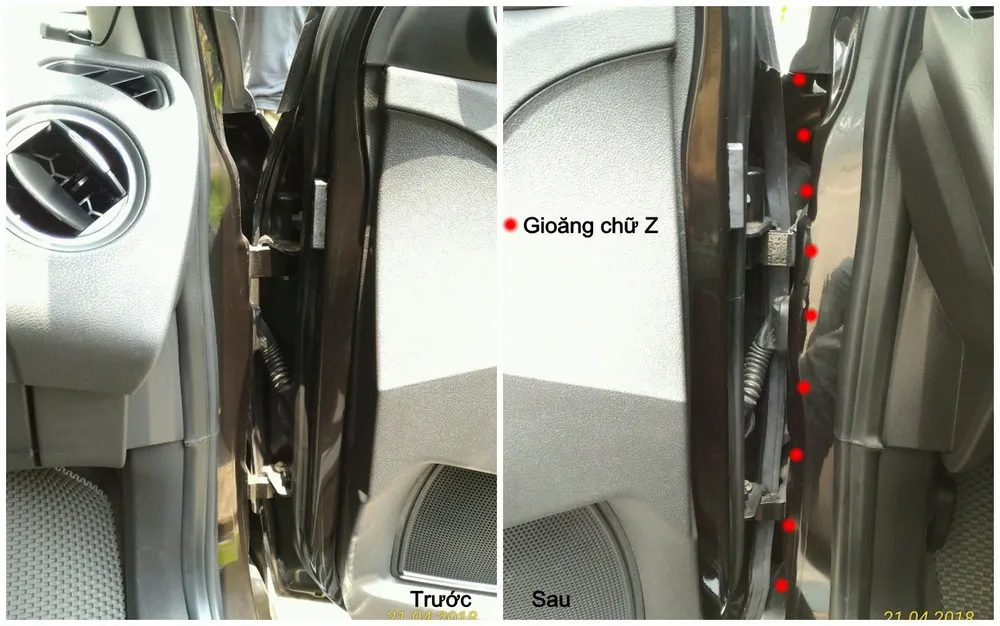 Hình ảnh minh họa lắp đặt gioăng cao su cách âm ô tô chữ Z tại góc chữ A