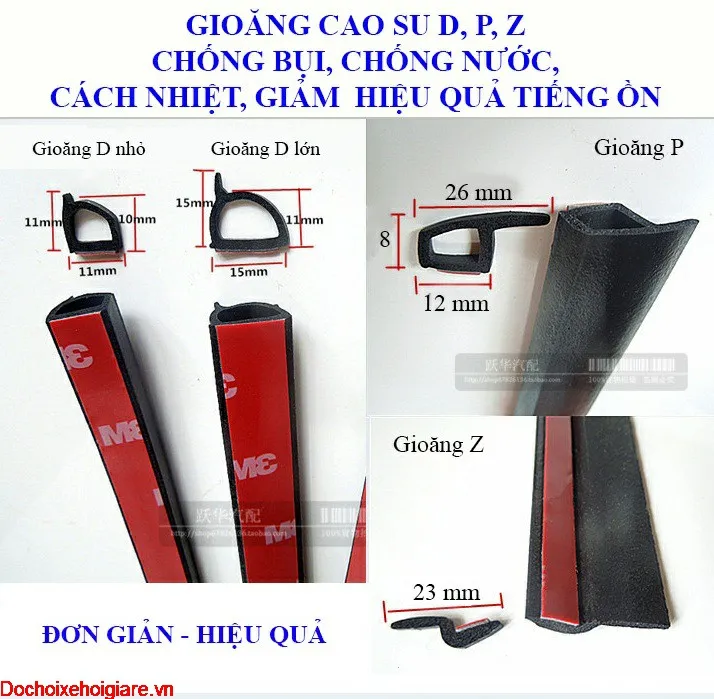 Gioăng cao su cách âm ô tô chữ P, Z, D (Ảnh tổng thể các loại gioăng)