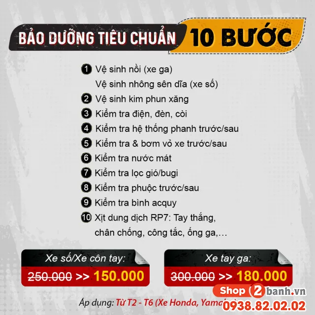 Hình ảnh minh họa về gói bảo dưỡng xe máy toàn diện tại xưởng dịch vụ chất lượng cao