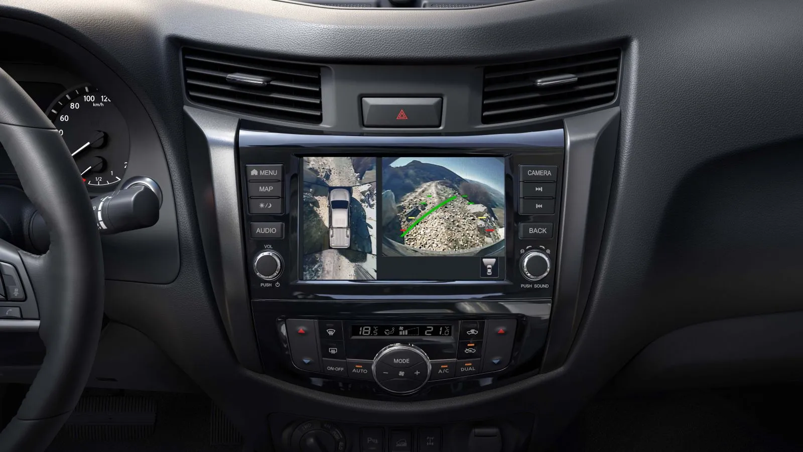 Hình ảnh chi tiết khoang nội thất hàng ghế sau và tiện ích như cửa gió điều hòa, thể hiện sự tiện nghi của chiếc Navara