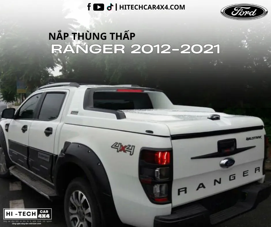 Hình ảnh cận cảnh nắp thùng thấp xe bán tải đang được nâng lên bằng ty thủy lực, minh họa cơ chế hoạt động