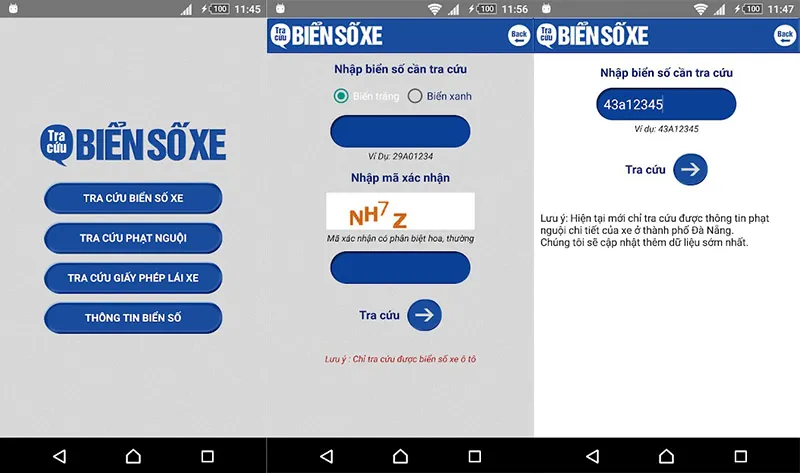 Giao diện trực quan của ứng dụng Biển số xe hỗ trợ người dùng thao tác dễ dàng