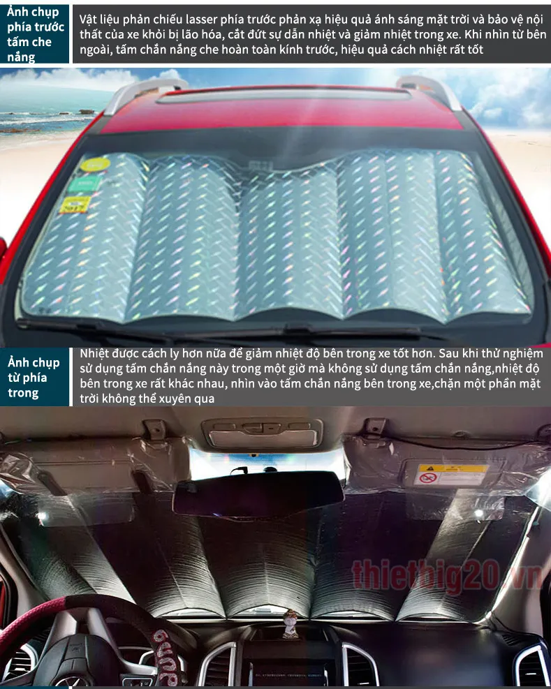 Hình ảnh sử dụng tấm chắn nắng tráng bạc cách nhiệt cho xe ô tô