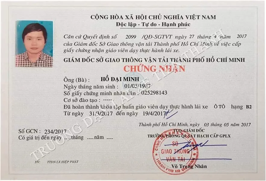 Giấy phép dạy lái xe - Trung tâm sát hạch lái xe Quận 12