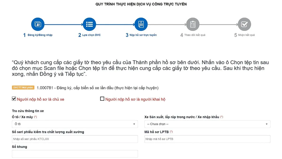 Nộp hồ sơ đăng ký biển số xe 49
