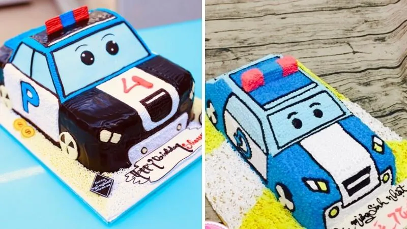 Bánh sinh nhật ô tô cảnh sát đẹp mắt, mô phỏng xe thực tế