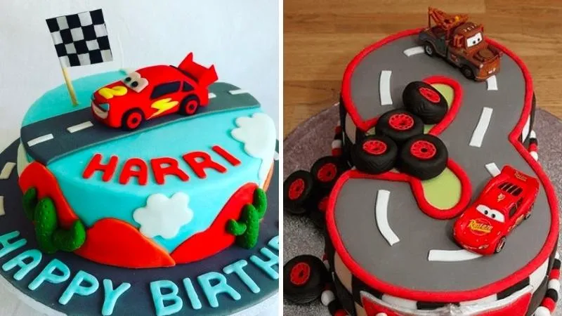 Bánh sinh nhật ô tô đẹp McQueen 3D, tạo hình xe đua chân thực