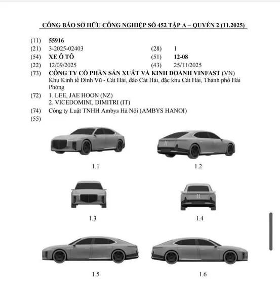 Các hình ảnh đăng ký kiểu dáng công nghiệp về thiết kế xe mới của VinFast.