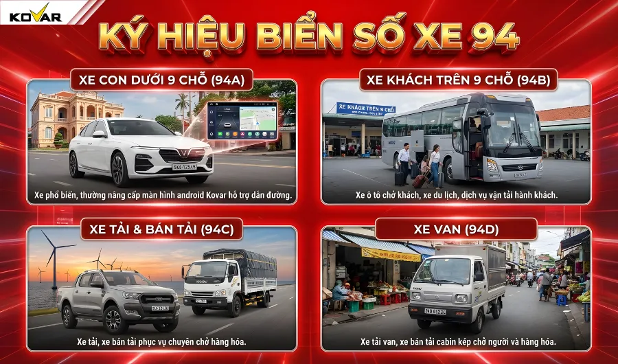 Ký hiệu biển số ô tô 94 theo từng loại xe tại Bạc Liêu