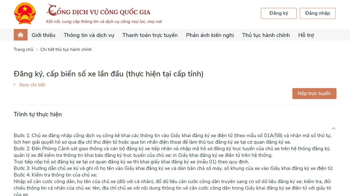 Đăng ký ô tô bước 1