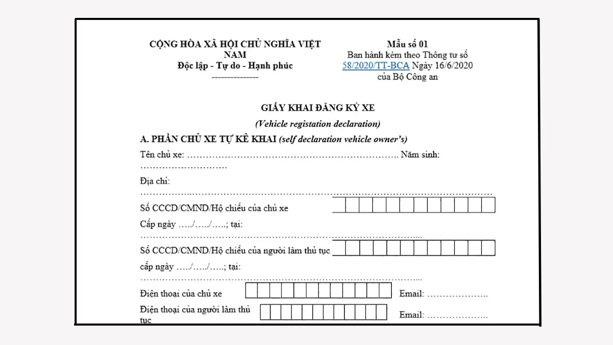 Đăng ký xe máy bước 1