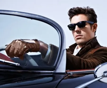 Găng Tay Lái Xe Ô Tô Da Đen Với Khuy Bấm Cổ Điển