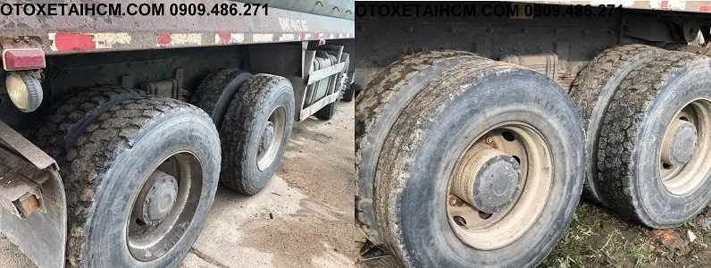 Hệ thống cầu MAN và dàn lốp của xe ben shacman 4 chân cũ