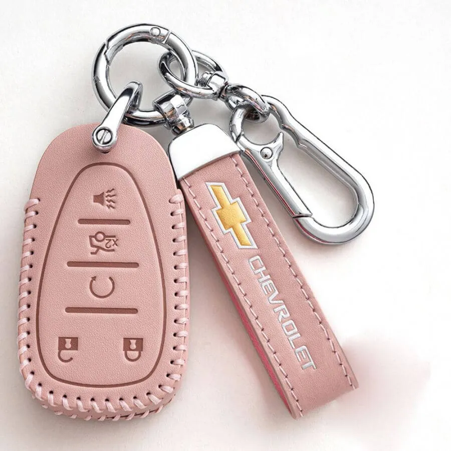 Bao da bọc chìa khóa ô tô Chevrolet cao cấp màu hồng