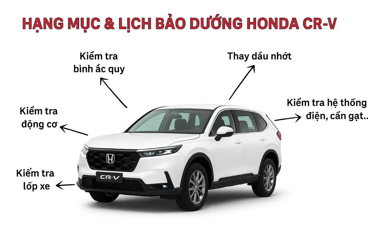 Kỹ thuật viên kiểm tra các hạng mục bảo dưỡng xe Honda CRV tại xưởng