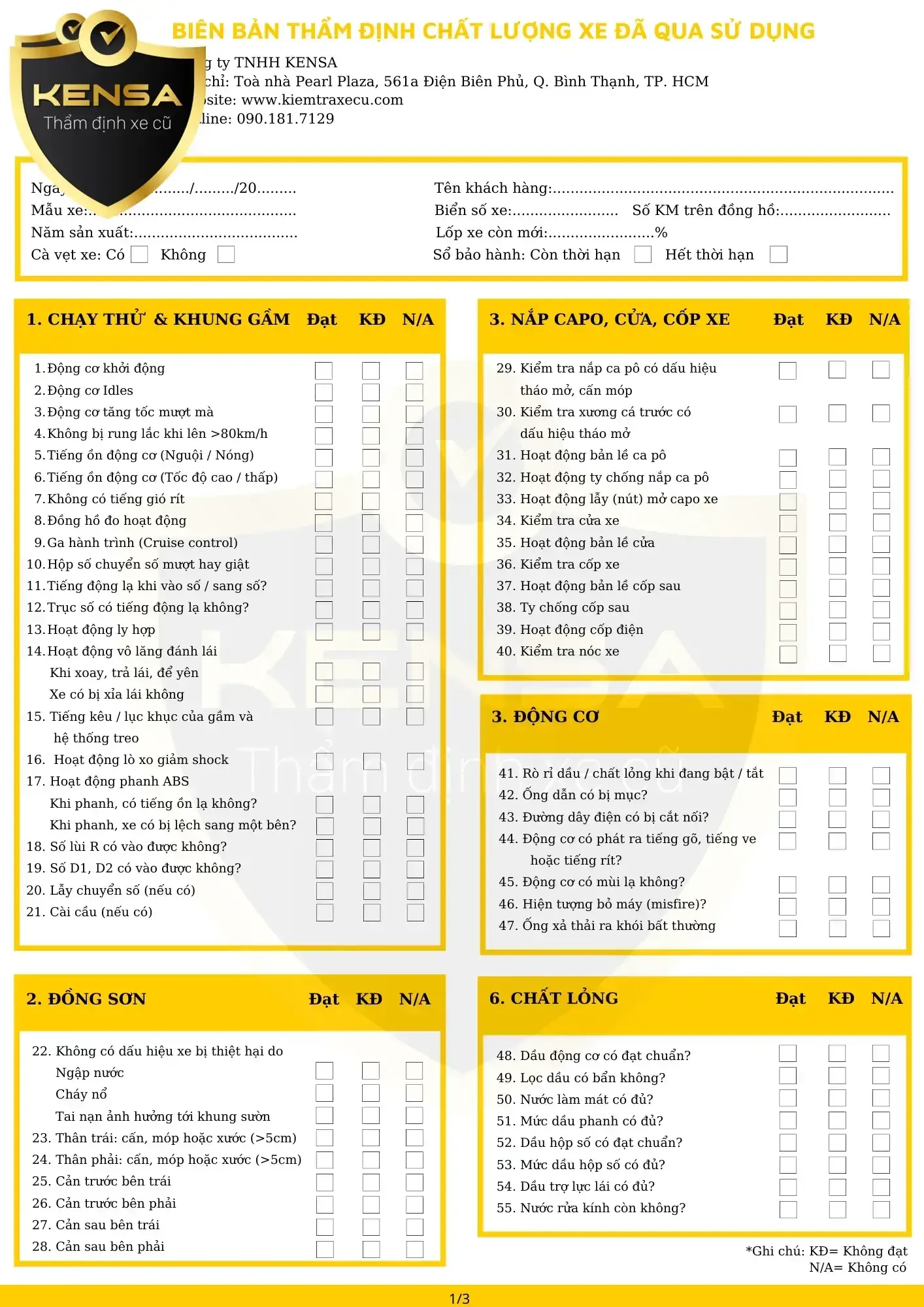 Biên bản kiểm tra khung gầm và hệ thống treo của xe bán tải Chevrolet