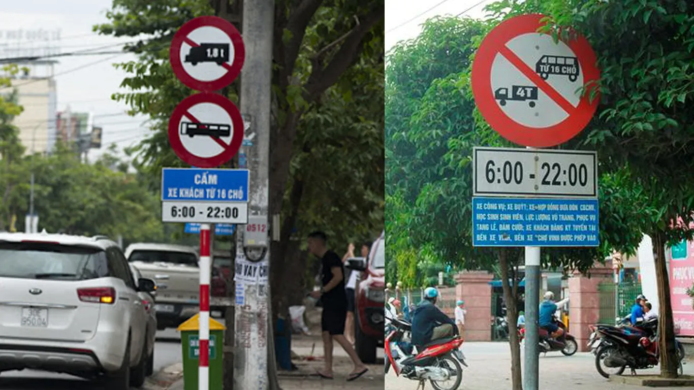 biển báo cấm ô tô chở khách trên 16 chỗ từ khung giờ 6:00 đến 22:00