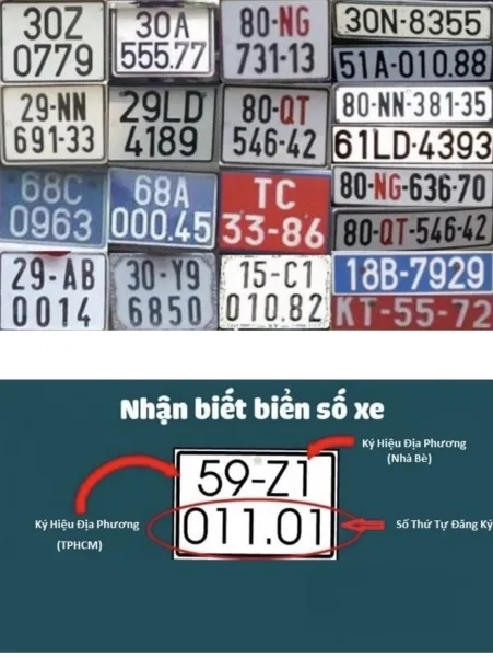 Biển số xe màu trắng và màu vàng đang lưu thông, thể hiện sự đa dạng của biển số xe các tỉnh miền tây