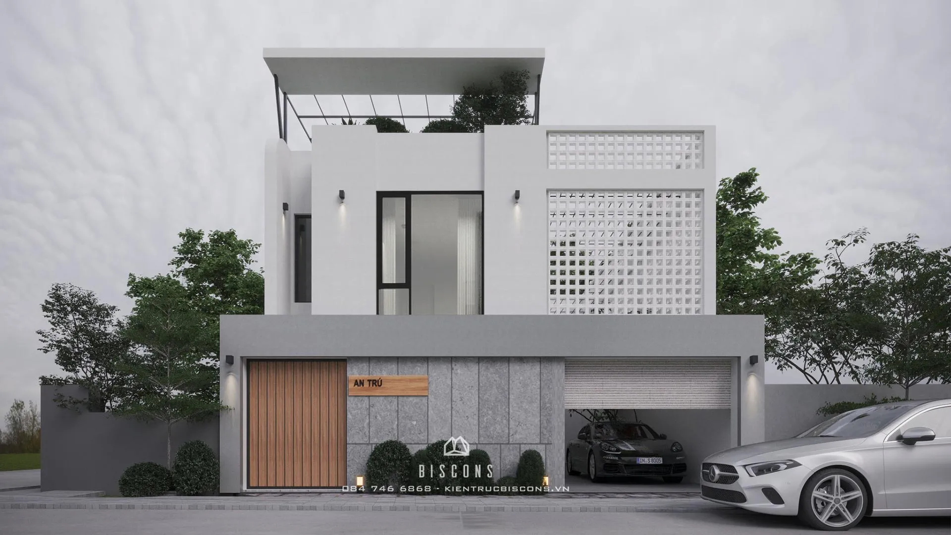 Mẫu thiết kế nhà phố 2 tầng có gara để xe