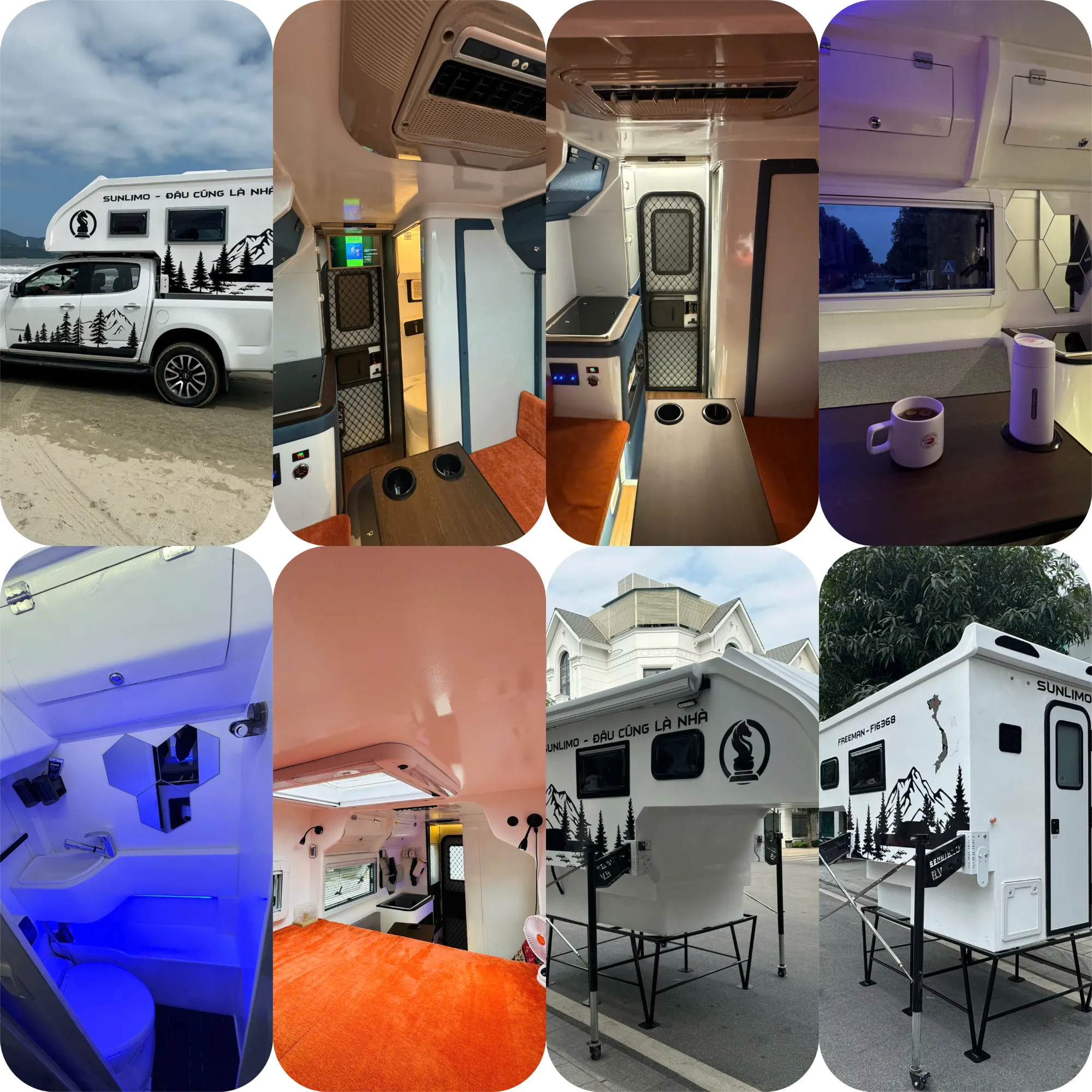 Bốn hình ảnh tổng hợp về các mẫu xe bán tải độ Mobihome đang được rao bán.