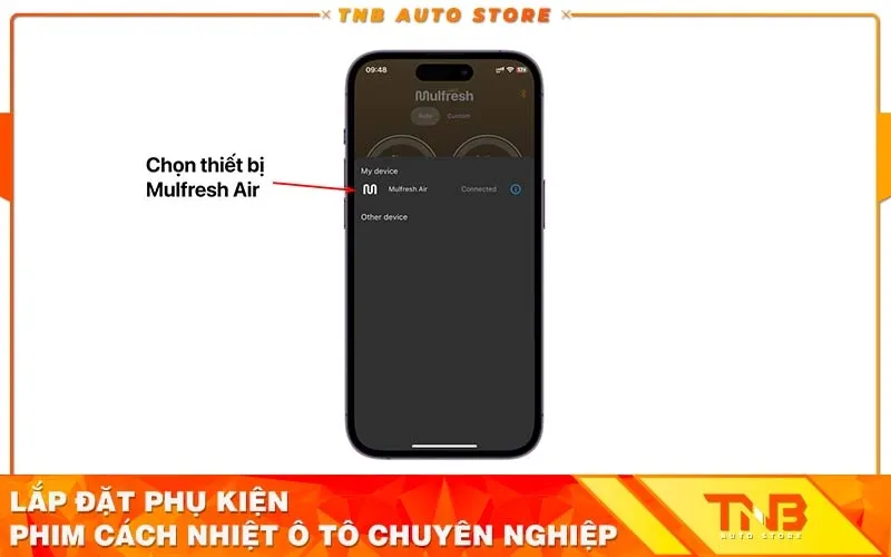 Chọn thiết bị “Mulfresh Air” từ danh sách và đợi trạng thái “Đã kết nối”