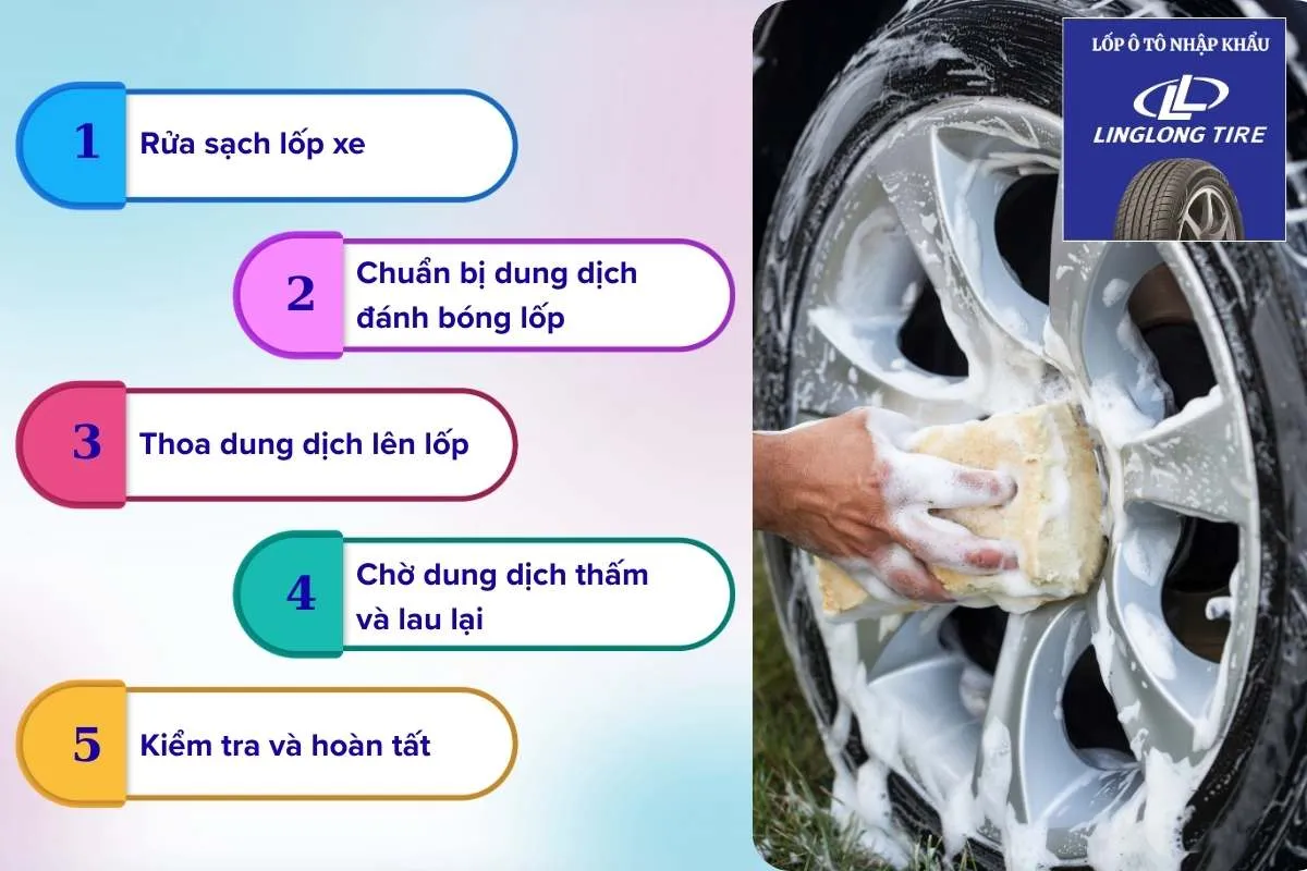 Thao tác thoa dung dịch làm bóng lốp xe ô tô đúng cách theo chuyển động tròn