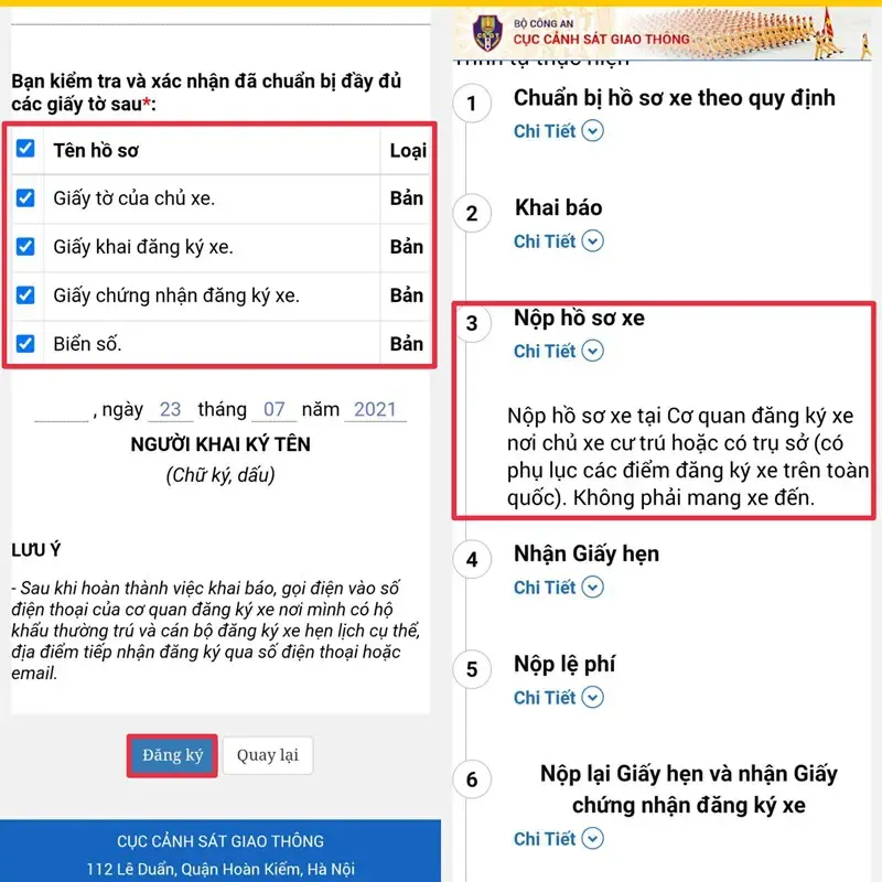 Xác nhận chuẩn bị đầy đủ giấy tờ để hoàn tất thủ tục làm biển số xe ô tô hà nội