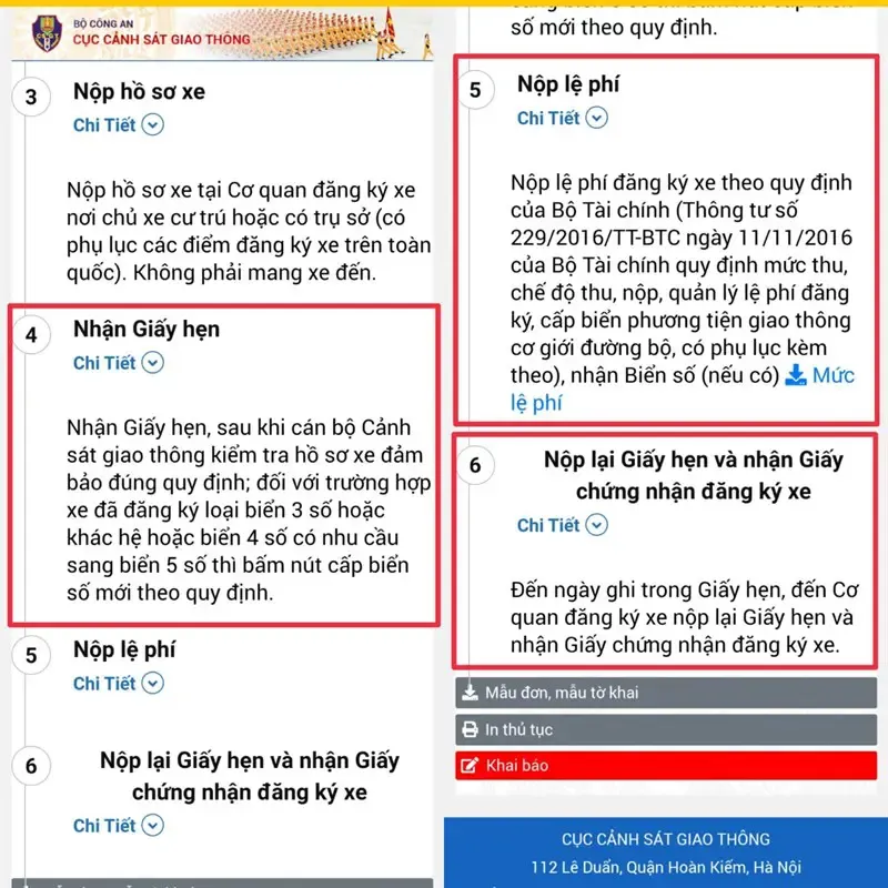 Thông tin về giấy hẹn và lệ phí trong quy trình làm biển số xe ô tô hà nội trực tuyến