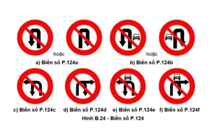 Chi tiết mã biển báo cấm quay đầu từ P.124a đến P.124f