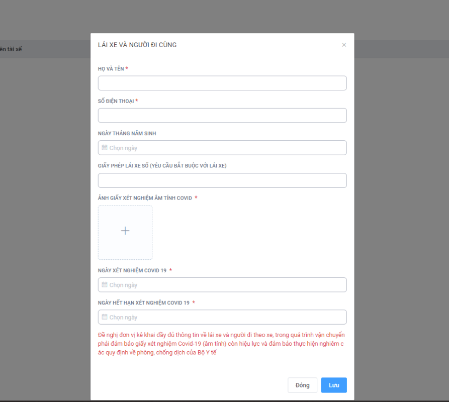 đăng ký luồng xanh ô tô bước 3 nhập thông tin tài xế