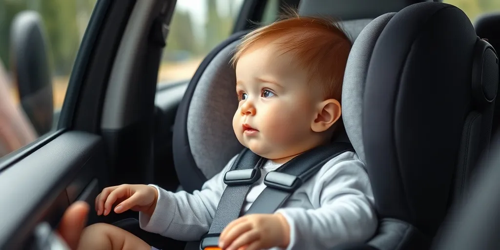 Hình ảnh em bé ngồi thoải mái trong ghế ô tô chuyên dụng, thể hiện sự an toàn và tư thế đúng khi áp dụng cách đi ô tô không bị say xe