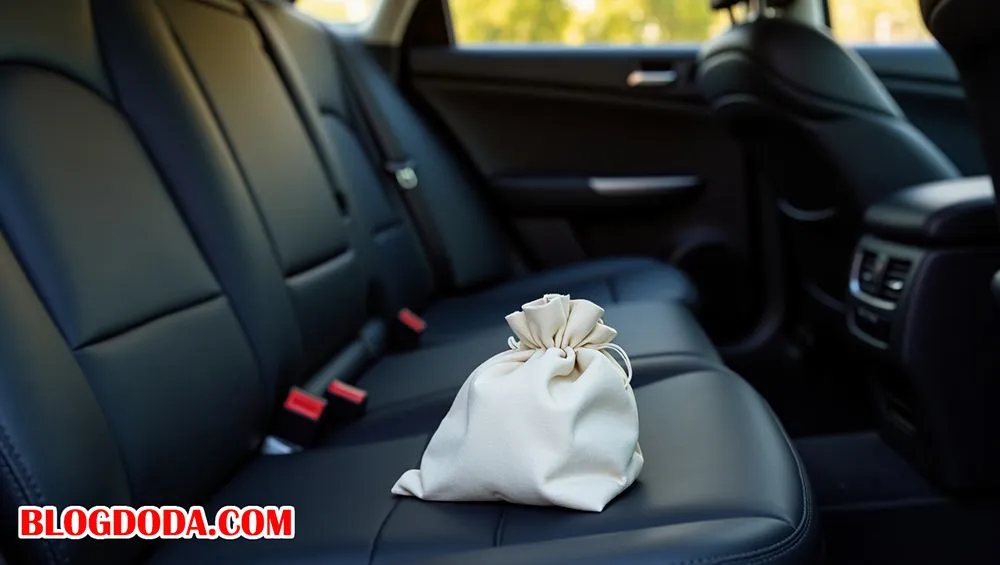 Đặt túi baking soda khử mùi da ghế mới trên ô tô