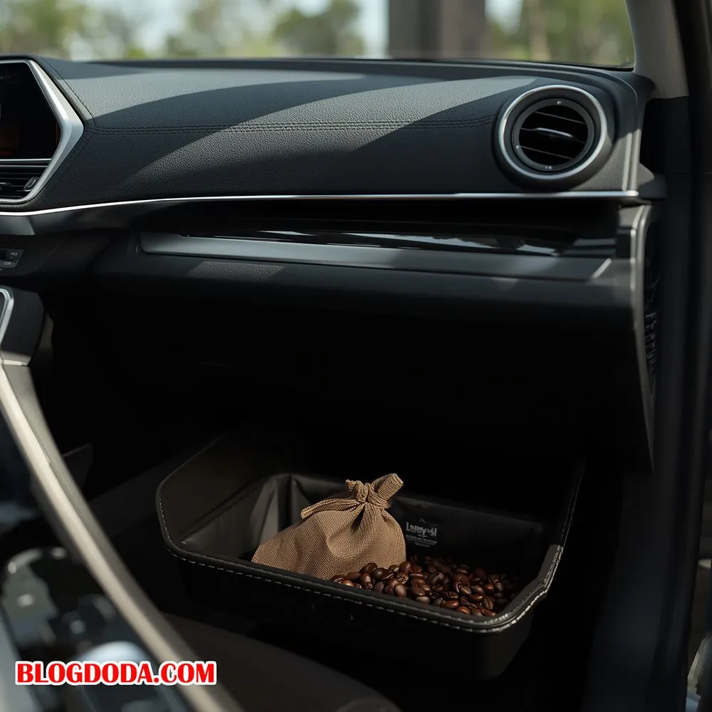 Đặt túi cafe bột khử mùi da ghế mới trên ô tô