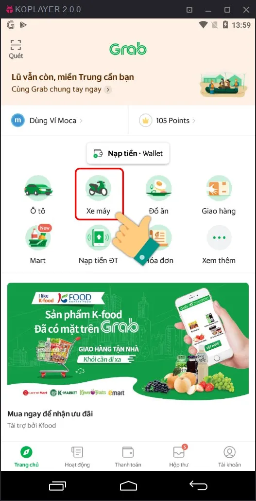 Lựa chọn dịch vụ Xe Máy trong ứng dụng Grab