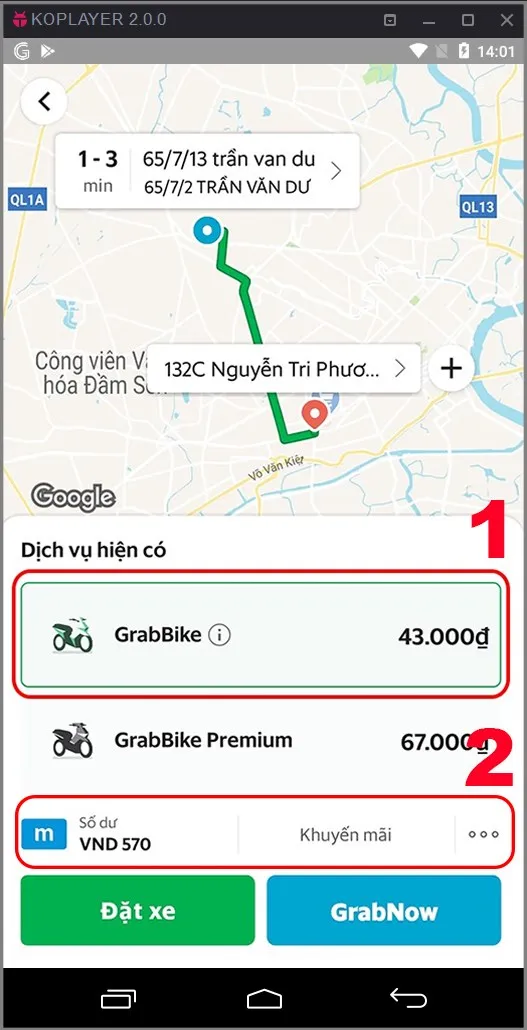 Chọn xe, chọn phương thức thanh toán