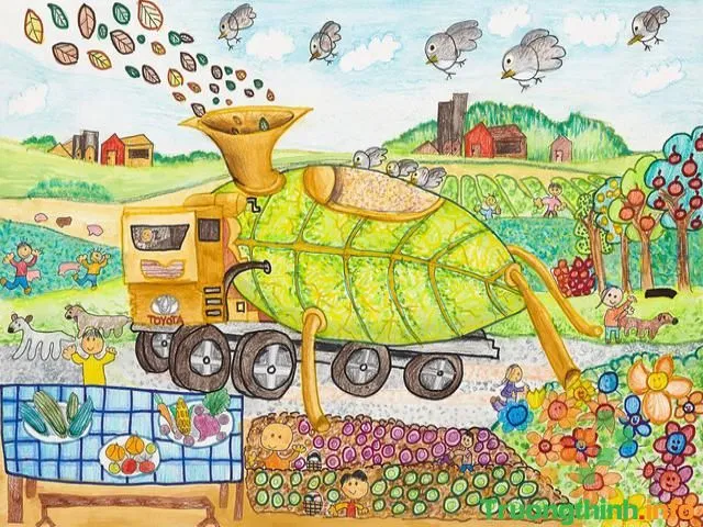 Tranh vẽ ô tô thân thiện với môi trường