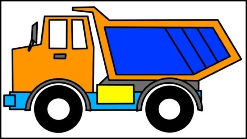 Xe tải được vẽ chi tiết với thùng lớn và bánh xe khỏe khoắn