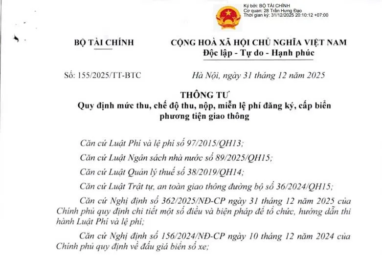 Lệ Phí Cấp Biển Số Ô Tô Tại Hà Nội Theo Thông Tư 155/2026