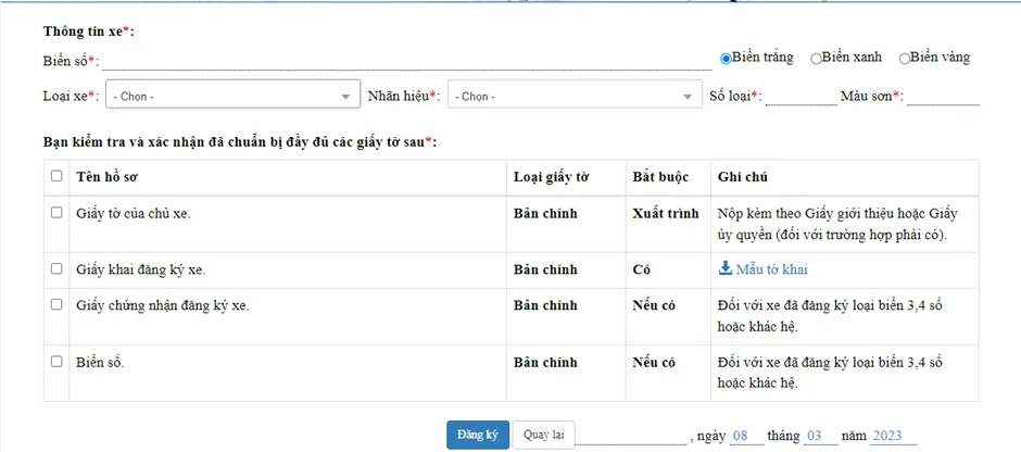 Mẫu tờ khai và hướng dẫn cấp lại đăng ký xe ô tô